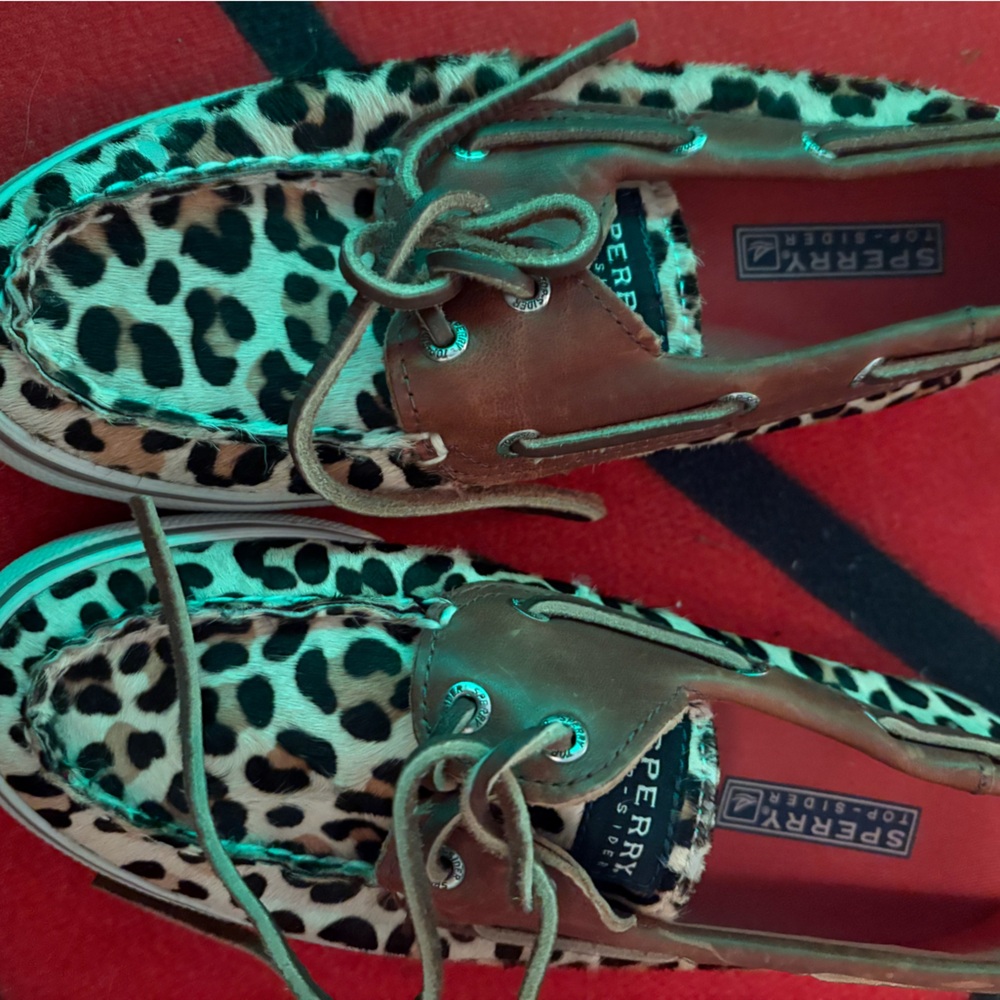 Sperry Animal Print Boat Shoes with Brown Accents